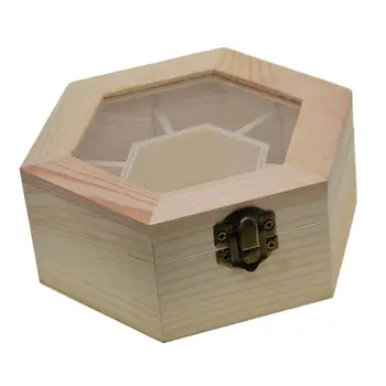 Drevené Šperky Box, Šperky Organizátor a Skladovanie - Nedokončená Drevené Remeselné Box – Hexagon Nedokončené Dreva s Prackou