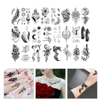 40 Listov Tetovanie Nálepky, Móda, Tetovanie, Obtisky Telo Čierny Biely Kvetinový Vzor, Tetovanie Nepremokavé