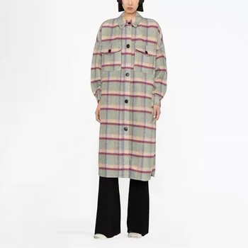 2023 Jeseň/Zima Francúzskej Klasickej Skontrolujte Tweed Siluetu Kabát Bežné Vlna Dlhá Srsť