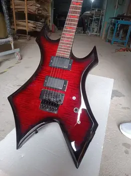 Elektrická Gitara s Červená a Čierna Prešívaná Javor Tip Červená Bat Hmatníkom