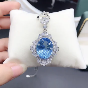 Prírodné Swiss blue topaz náhrdelník 925 sterling silver šperky Oheň farba Dobré krásu ženy, luxusné šperky certifikované boutique