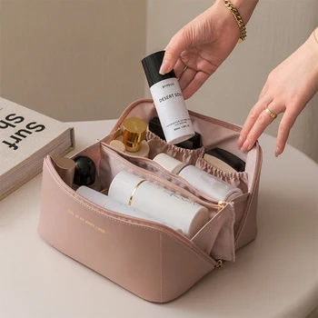 Veľké Cestovné Kozmetická Taška pre Ženy Kožené make-up Organizátor Ženy Toaletná Súprava Tašky tvoria Prípade Luxusné odkladacie Puzdro Lady Box