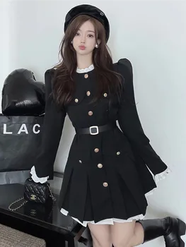 Vysoká Kvalita Jeseň Zima Francúzsky Ročník Elegantné Malé Vôňa Šaty Pre Ženy 2023 Kórejský Sladké Tenký Mini Skladaný Šaty