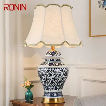 RONIN Modernej Keramiky stolná Lampa LED Stmievanie Čínsky Modré A Biele Porcelánové Stôl Svetlo pre Domáce Obývacia Izba, Spálňa