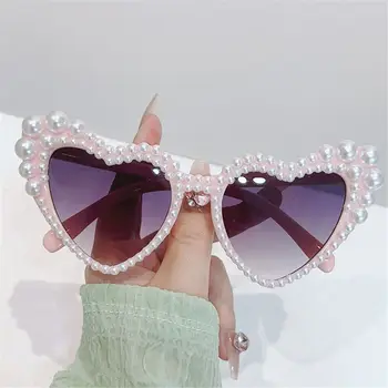V tvare srdca Imitácia Perly Rámom slnečné Okuliare Módne Y2K UV400 Beach Party Slnečné Okuliare 90. rokov Cat Eye Okuliare pre Ženy & Mužov