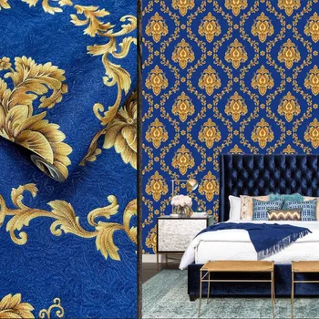 Modrá Damasku Tapetu, Spálne, Obývacej Miestnosti, Reštaurácie, Tv, Gauč Pozadí 3D Tapeta Domáce Dekorácie nástenná maľba