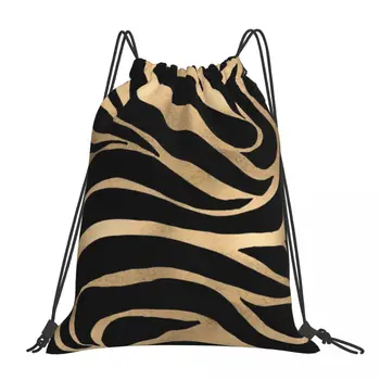 Elegantné Kovové Zlato Zebra Batohy Bežné Prenosné Šnúrkou Tašky Šnúrkou Zväzok Vrecko Na Drobnosti Taška Knihy Tašky Pre Človeka