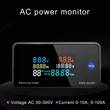 AC 50-300V Voltmeter Ammeter energie Energie Meter LED Digital AC Wattmeter Elektrický Merač s Reset Funkcia 0-100A