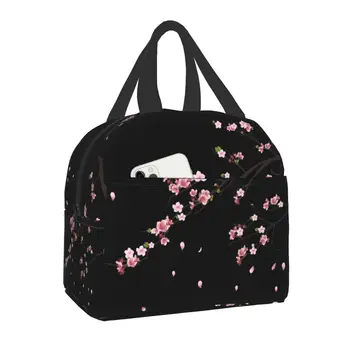 Sakura Pobočky Izolované Obed Taška pre Ženy, Prenosné, Nepremokavé Kvet Kvetinový Cherry Blossom Chladnejšie Tepelnej Bento Box