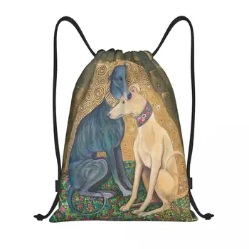 Gustav Klimt Greyhound Psa Umenie Šnúrkou Batoh Tašky Ľahký Whippet Sihthound Psa Telocvični Športové Sackpack Vrecia pre Vzdelávanie