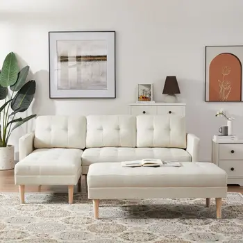 Béžová Sectional Sofa Bed tvare L, Pohovka, Kreslá spoločenská Miestnosť s Osmanskej Lavičke v kombinácii s oblečením gauč moderná obývacia izba