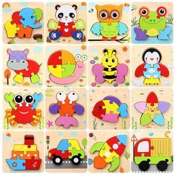 Montessori 3D Drevené Puzzle Cartoon Zvieratá, Dopravné Kognitívne obrazová Skladačka Začiatku Vzdelávania, Vzdelávacie Hračky pre Deti, Darčeky