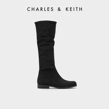 CHARLES&KEITH23 Jeseň Nové CK1-90380137 Vintage semiš Západnej kovboj koleno-dlho pilot topánky