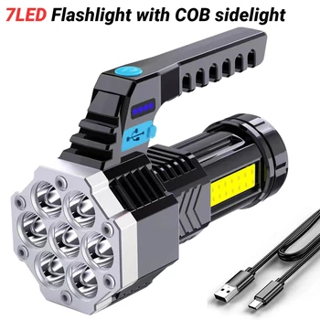 7LED+KLAS Prenosné Baterka Klasu Bočné Svetlo Ľahký Vonkajšie Osvetlenie USB Nabíjateľné Camping Pochodeň Svetlomet Na Kempovanie