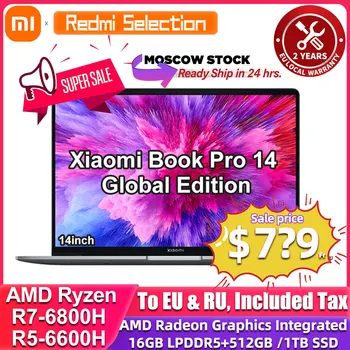 [MOSKVA STOCK] Xiao Kniha Pro 14 Notebook Ryzen R5-6600H/R7-6800H 16GB 512G/1T SSD 2.8 K 90Hz Obrazovky Notebooku Globálna Verzia PC