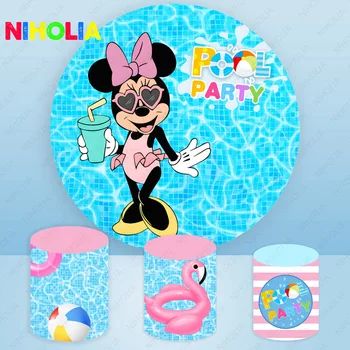 Pool Party Minnie Mouse Pozadie Dievčatá Narodeniny Dekorácie Plávanie Kolo Fotografie Pozadí Elastické Veko Rekvizity