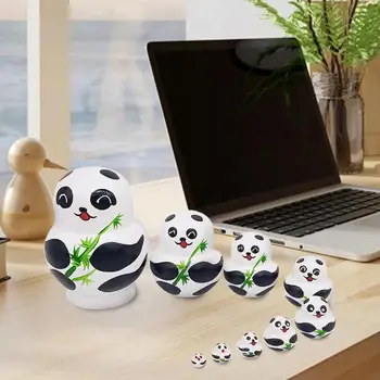 1Set Krásne Handmade Hniezdenie Bábiky Miestnosti Dekorácie Bez Otrepov Tradičné Matryoshka Hniezdenie Panda Bábika Multi-funkčné