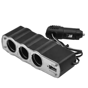 3 Spôsob Multi Auto Zásuvky Zapaľovač Cigariet Splitter Univerzálny USB Zapojte Nabíjačku 12V Triple Adaptér S USB Portom Pre Vysávač