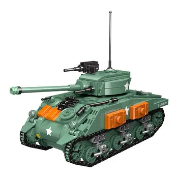WW2 Vojenské M4 Sherman Stredný Tank Bojové Vozidlo Vojak Stavebné Bloky Stanovuje Model Bábiky Tehla Deti Zostaviť Hračky, Darčeky