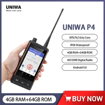 UNIWA P4 Smartphone 4W DMR Analógový Walkie Talkie Nepremokavé 4.0 Inch 4GB+64GB MT96762 Octa-Core Android 9 Mobilný Telefón 3000mAh NFC