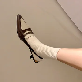 Jar & Leto Elegantný Retro Sandále Zodpovedajúce Farby Pointy Plytké Sandalias Sexy Prak Päty Topánky Stredný Náklon Ženy Pošmyknúť Na