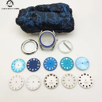 40 mm pánske púzdro z nerezovej ocele, hodinky, príslušenstvo, transparentné prípad späť s modrým vnútorný tieň intarzia , pohyb NH35, NH36 prípade