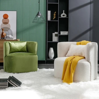 Nordic Light Luxusné Baránok Velvet Obývacia Izba Stoličky Dizajnér Single Pohovka Domov Obývacia Izba Otočná Stolička Balkón Lenivý Voľný Čas Stoličky