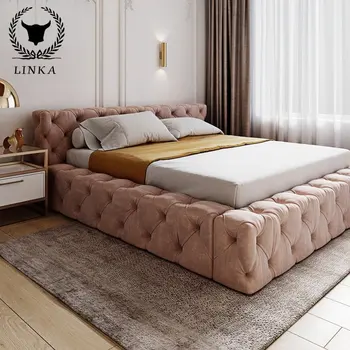 Minimalistický dvojlôžková spálňa Moderný minimalistický textílie mäkká taška svadobné lôžko technológie tatami luxusná posteľ princezná