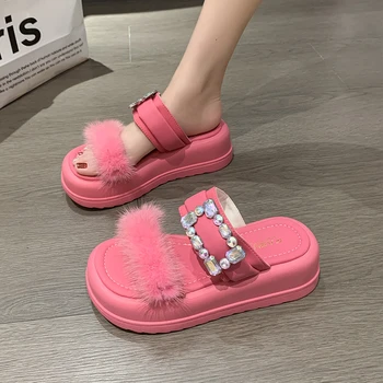 Sepatu wanita 2023 sandál perempuan sandál mewah Platformu sedang lembut datar desainer musim panas PU karet režim kasual silang