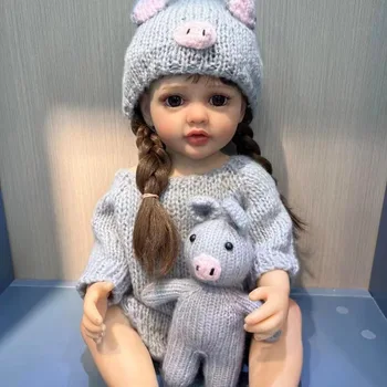 55 cm reborn bábiky simulácia roztomilý princezná dlhé vlasy bábiky spoločník bábika bathable mäkká gumová bábika