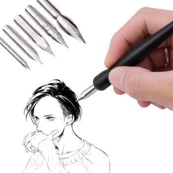 Manga Pero Tip Pen Set Anime Skicár Multifunkčné Pero Dip Kaligrafický Nástroj Na Kreslenie Nastaviť 5 Nib + 2 Držiak + 1 Gumu