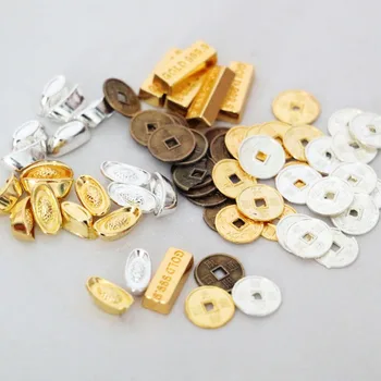 5 KS Mini Gold Ingot Medené Mince zmenšený Model Ornament domček pre bábiky Miniatúrne Zlaté Mince Simulačných Modelov DIY Domova Plavidlá