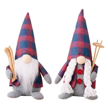 1 KS Vianočné Ozdoby, Červenej A Modrej Checker Pár Anonymný Gnome Bábika Vianočné Dekorácie Dodávky
