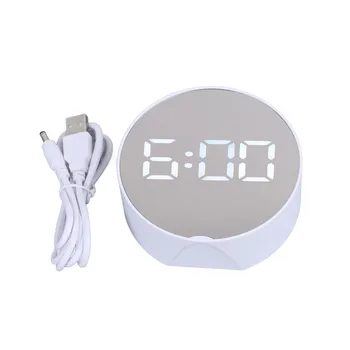 Zrkadlo Hodiny Multifunkčné Jednoduché ovládanie LED Zrkadlo Alarm Jednoduché Čítať Biele Okrúhle Obrazovky pre Office