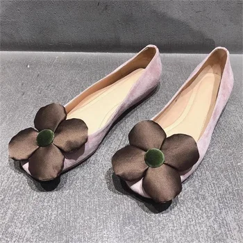 Kvety a Dekorácie Topánky pre Ženy Balet Nízke Podpätky Zmiešané Farby Kolo Prsty Zapatos Mujer Plytké Ženskej Nežnej Chaussure Femme