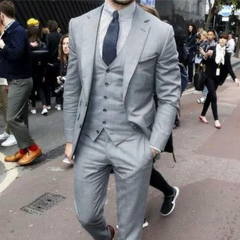 Sivá Dve Tlačidlo Muži Obleky S Vesta Tri Kusy Smoking Pre Svadby Zákazku Business Ženícha Formálne Nosiť Kostým Homme