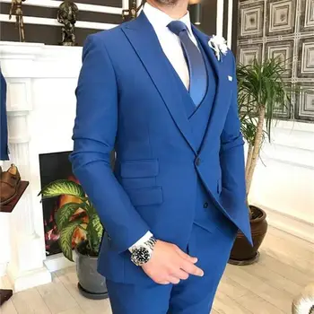 2023 Kráľovská Modrá Dvojité Breasted Oblek pre Mužov 3 Kusy Kostým Homme Svadby Ženích Smoking Najlepší Muž Slim Fit Formálne oblečenie Mužský Oblek