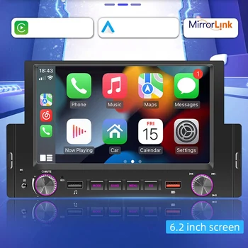 1Din 6.2 Palcový Displej CarPlay Android-Auto Radio Car Stereo Bluetooth MP5 Prehrávač 2USB Prijímača FM Audio Systém Head Unit A,