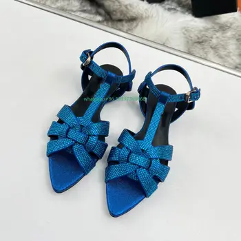 Lady bling drahokamu zelená ploché sandále otvorené prst pracky slingback topánky flitrami elegantné topánky sexy čierne spoločenské topánky veľkosť 44