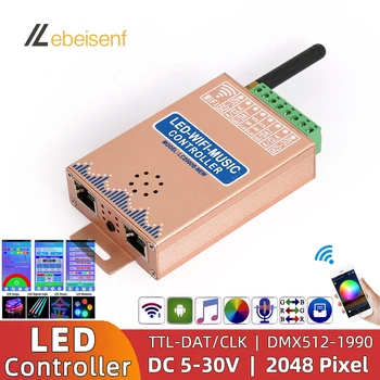 LC2000B WIFI SPI Hudobné Spektrum, DC5-24V Radič pre WS2811 WS2812B RGB LED Digital Pixel Pásy 2048 Pixelov TTL-DAT/CLK DMX