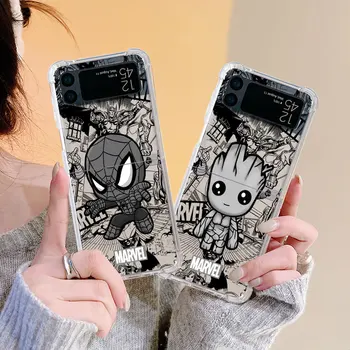 Marvel Spiderman v Pohode Luxusné puzdro Pre Samsung Galaxy Z Flip 3 4 5 G Funda Z Flip5 Jasné PC Pevný Shockproof Späť Telefón Coque