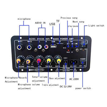 D10 30-120W Subwoofer, Digitálny Zosilňovač Palube Bezdrôtový 5.0 Audio Stereo Mikrofón Karaoke Amp Reproduktor Auto Príslušenstvo