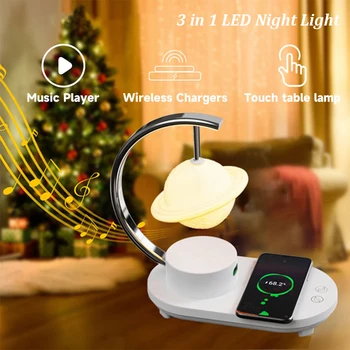 3 v 1 LED Nočné Svetlo s Bluetooth Audio Bezdrôtovú Nabíjačku LED Nočné Romantické Farebné Atmosféru Nočné Svetlo