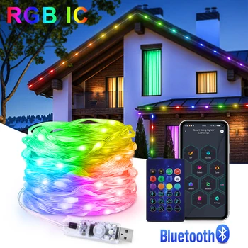 5/10/20m USB LED Medený Drôt Opony Víla Svetlo RGBIC Farebný Sen Lampa Bluetooth Farebné Deti do Miestnosti Inteligentné Svetlá