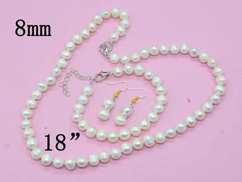 Nádherné. Celkom. 6/8MM prírodná biela usadenina perlový náhrdelník. Náramok. Náušnice, súbor. Klasické dámske šperky