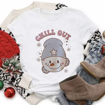 Vianočné dámskej Módy Šťastný Nový Rok Roztomilý T-shirt Tlačený Vzor Oblečenie Dovolenku Krátky Rukáv Tlač Základné Žien T-shi