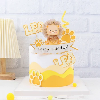 Dieťa Zobraziť Súhvezdí Zvierat, Leo, Lev Happy Birthday Cake Vňaťou Žltý Balón Stromov na Tortu Zdobenie Strana navrhne Dary