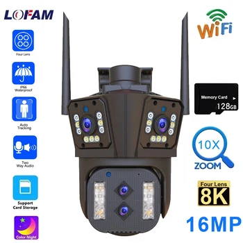 8K 16 MP, WIFI, Kamera 4 Objektív 3 Obrazovke PTZ 10X Zoom obojsmerné Audio Farebné Nočné Videnie Vonkajšie Domov CCTV Bezdrôtové Kamery