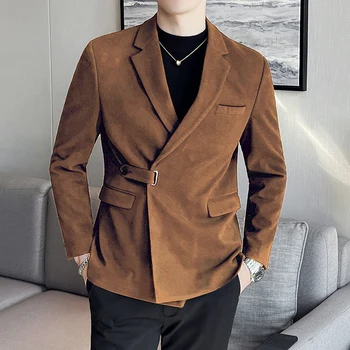 Jeseň a v Zime Roku 2023 Nové Vlnené Tkaniny kórejský Módne Kabát pánskej Módy Dizajn Bežné Obleku Svadby Ženích Bunda