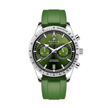 Nové Parnis 40 mm Zelená Dial Quartz Chronograf pánske Hodinky Zelené Gumy Popruh Mužov Nepremokavé Luxusné Hodinky reloj hombre Hodiny